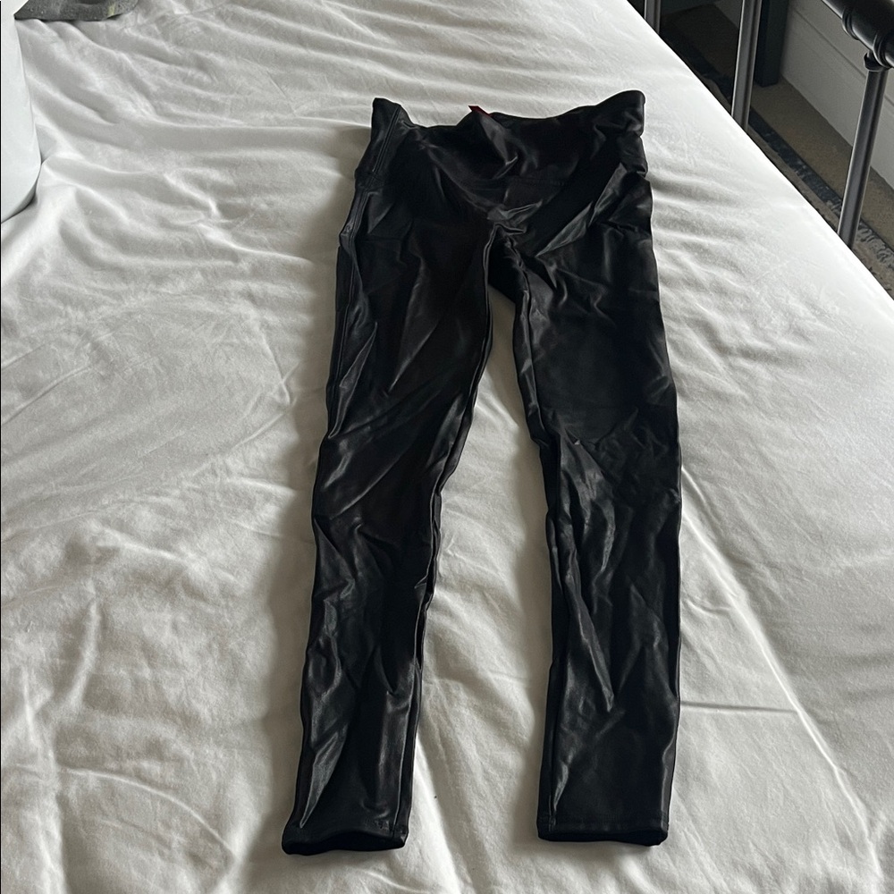 SPANX Black Faux Leather Leggings.